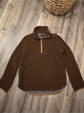 Prana Brown Zip-Up Sherpa Pullover with Tan Trim
